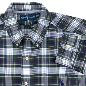 Ralph‎ Lauren Men's Shirt XL BLUE Plaid Button Down Long Sleeve